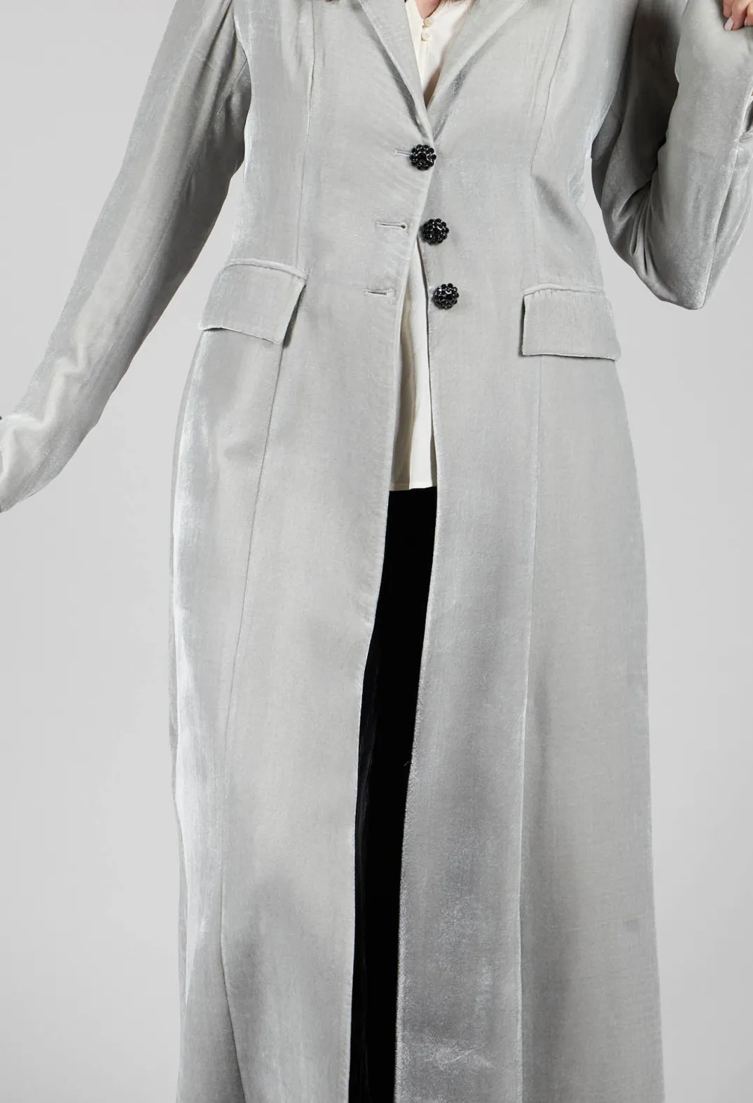 T.ba Coats^Long Velvet Coat in Pearl
