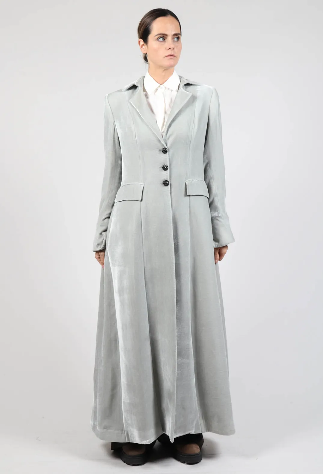 T.ba Coats^Long Velvet Coat in Pearl