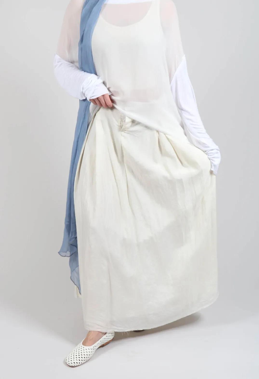 Umit Unal Skirts^Long Washed Silk Skirt in Ivory
