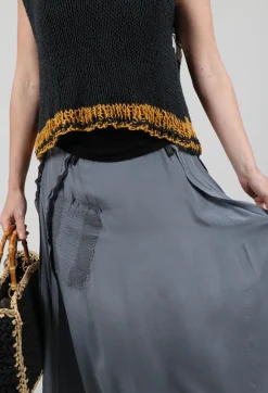 Umit Unal Skirts^Long Washed Silk Skirt with Patch Pocket Detail in Grey