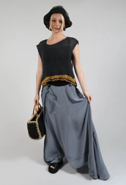 Umit Unal Skirts^Long Washed Silk Skirt with Patch Pocket Detail in Grey