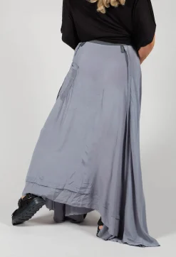 Umit Unal Skirts^Long Washed Silk Skirt with Patch Pocket Detail in Grey