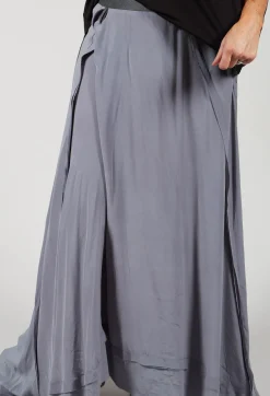 Umit Unal Skirts^Long Washed Silk Skirt with Patch Pocket Detail in Grey
