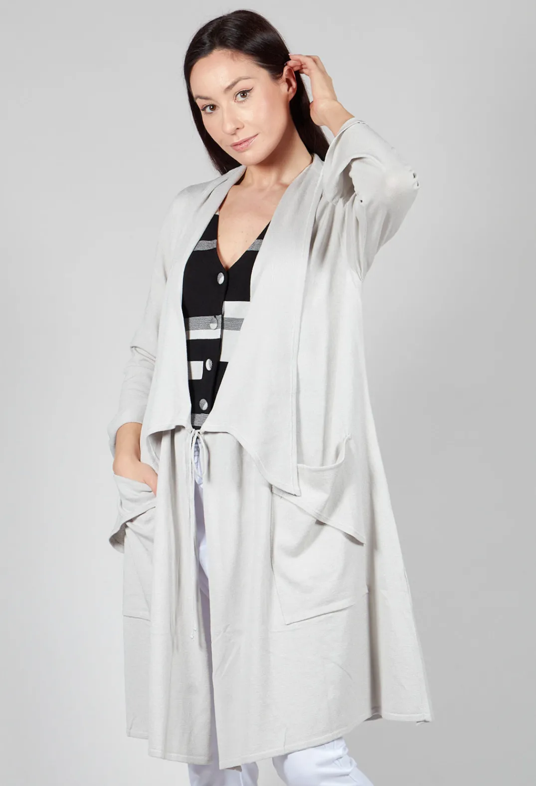 Philomena Christ Cardigans^Longline Cardigan with Pockets in Silver