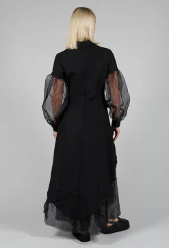 Sanctamuerte Jackets^Longline Coat with Organza Sleeves in Nero