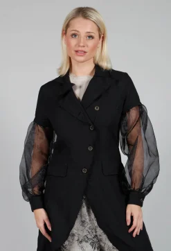 Sanctamuerte Jackets^Longline Coat with Organza Sleeves in Nero