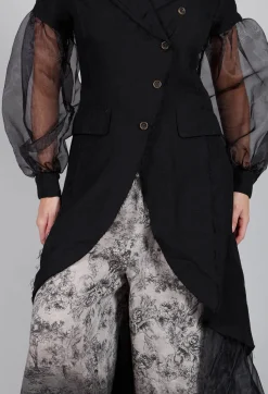 Sanctamuerte Jackets^Longline Coat with Organza Sleeves in Nero