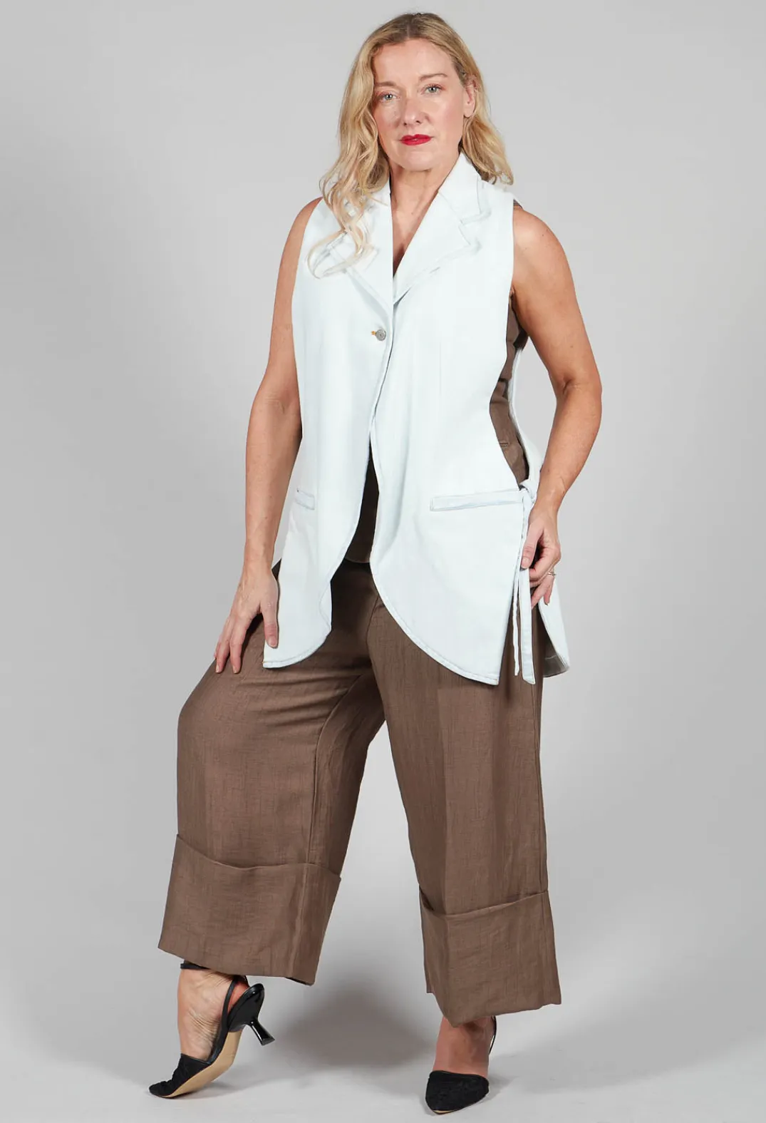 Malloni Tops^Longline Denim Waistcoat in Bleu Baby