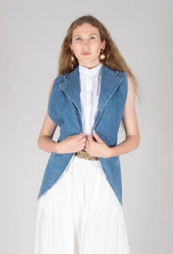 Malloni Tops^Longline Denim Waistcoat in Celeste