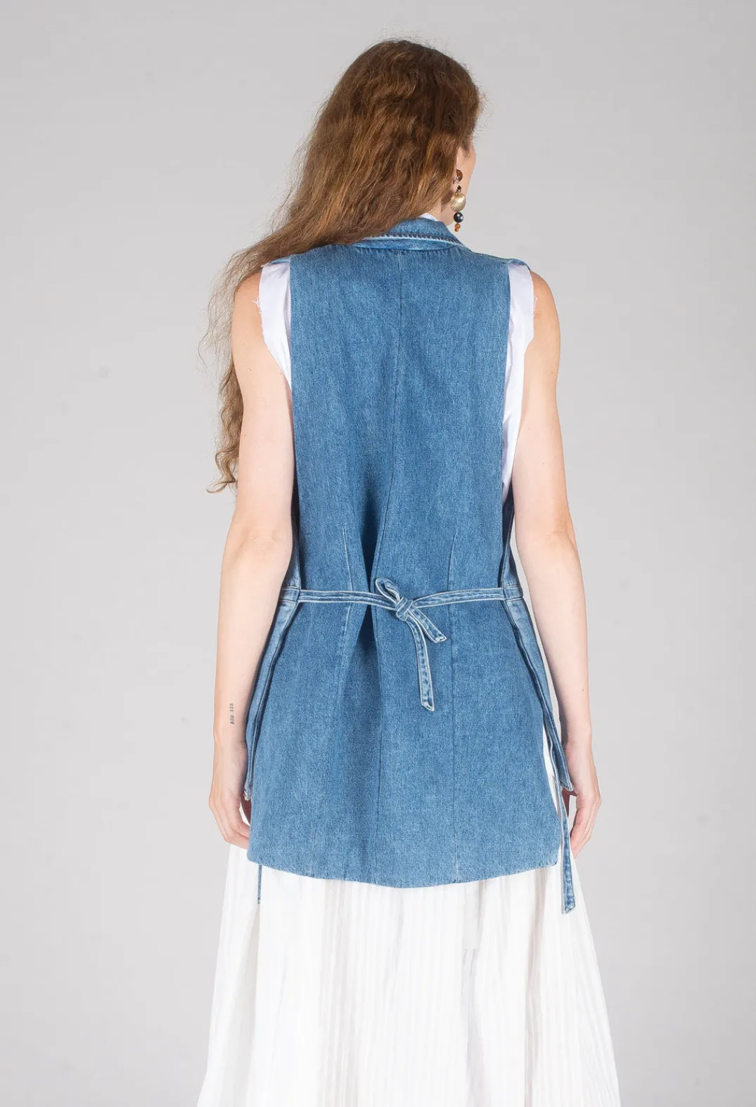 Malloni Tops^Longline Denim Waistcoat in Celeste