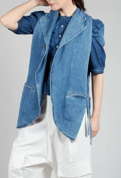 Malloni Tops^Longline Denim Waistcoat in Celeste