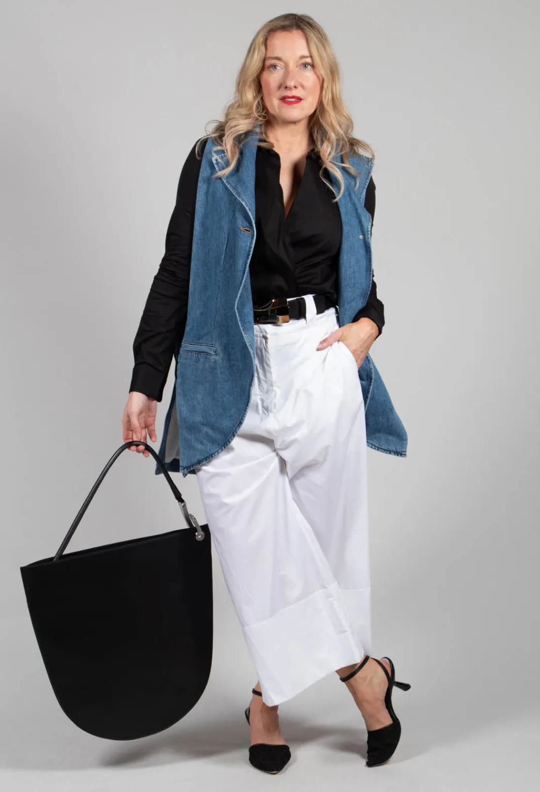 Malloni Tops^Longline Denim Waistcoat in Celeste
