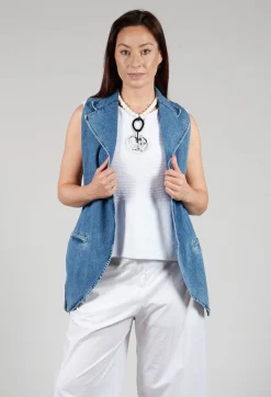 Malloni Tops^Longline Denim Waistcoat in Celeste
