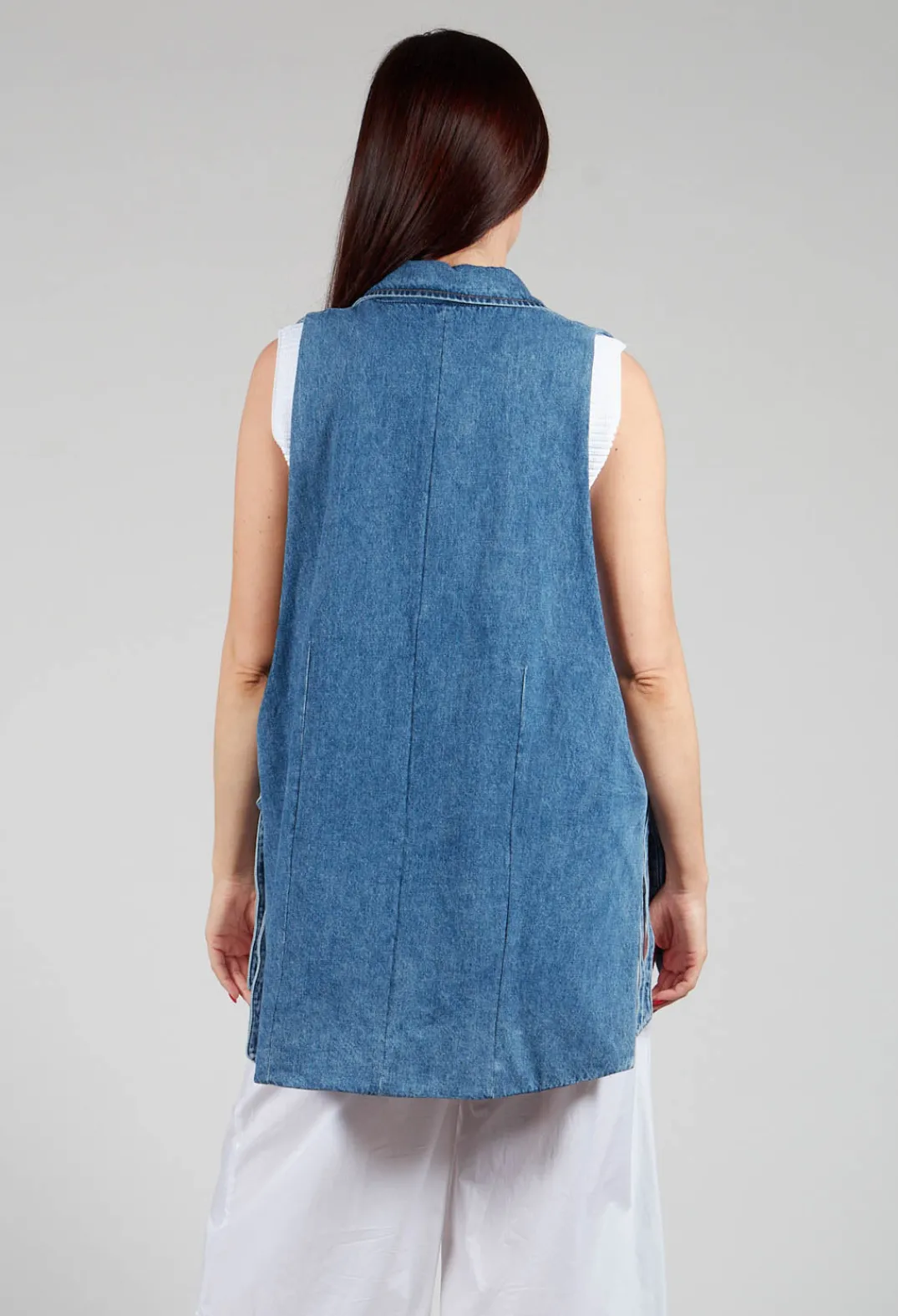 Malloni Tops^Longline Denim Waistcoat in Celeste