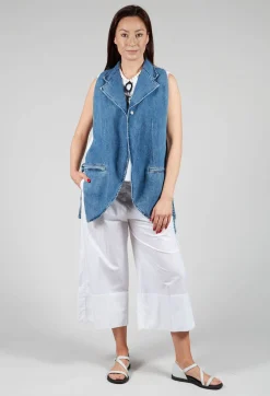 Malloni Tops^Longline Denim Waistcoat in Celeste