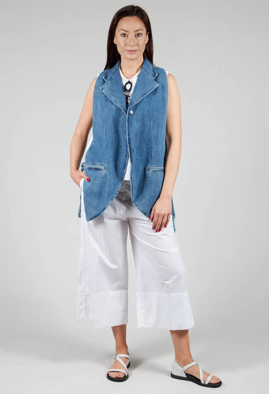 Malloni Tops^Longline Denim Waistcoat in Celeste