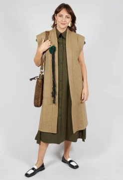 SOH Coats^Longline Gilet in Camel