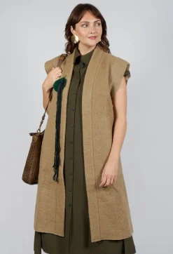 SOH Coats^Longline Gilet in Camel