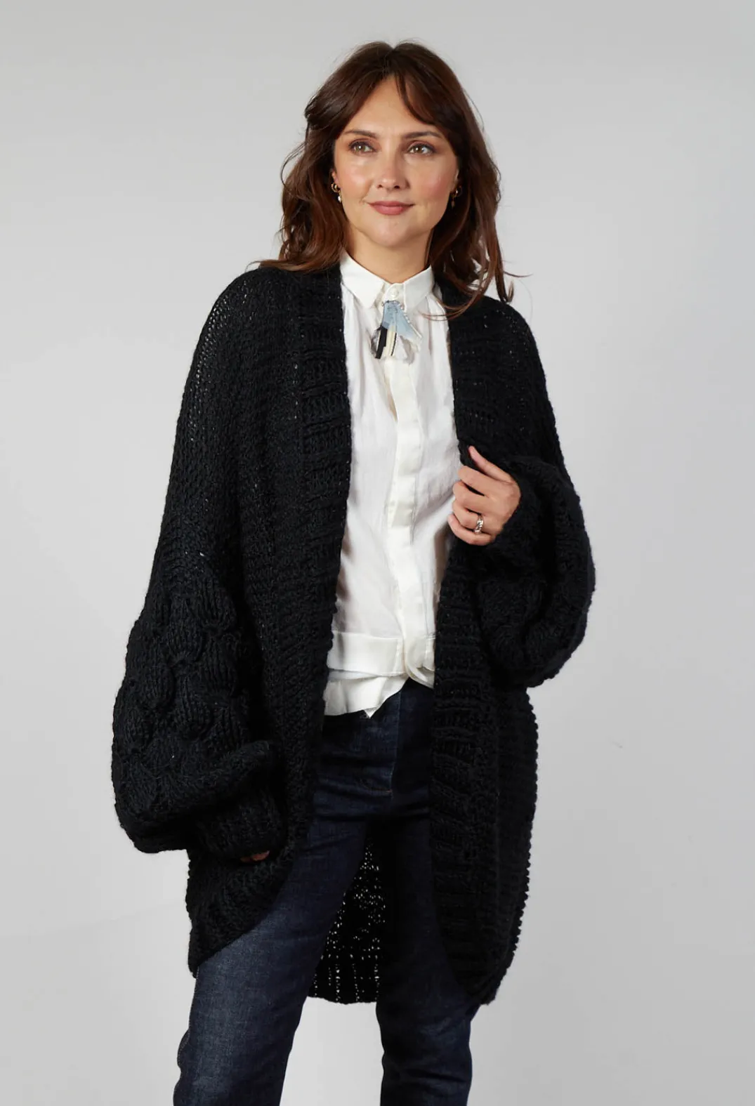 Umit Unal Cardigans^Longline Hand Knitted Cardigan in Black