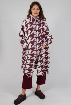 Rundholz Mainline Coats^Longline Hooded Cardigan in Merlot Bone Jacquard