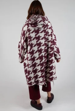 Rundholz Mainline Coats^Longline Hooded Cardigan in Merlot Bone Jacquard