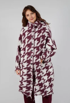 Rundholz Mainline Coats^Longline Hooded Cardigan in Merlot Bone Jacquard