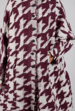 Rundholz Mainline Coats^Longline Hooded Cardigan in Merlot Bone Jacquard