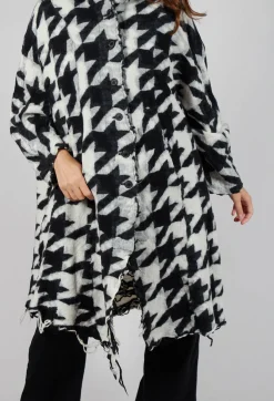 Rundholz Mainline Coats^Longline Hooded Cardigan in Black Bone Jacquard