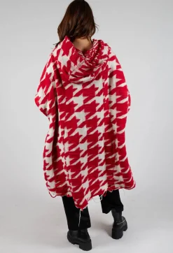 Rundholz Mainline Coats^Longline Hooded Cardigan in Cardinal Bone Jacquard