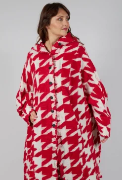 Rundholz Mainline Coats^Longline Hooded Cardigan in Cardinal Bone Jacquard