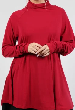 Moyuru Tops^Longline Jersey Top in Red