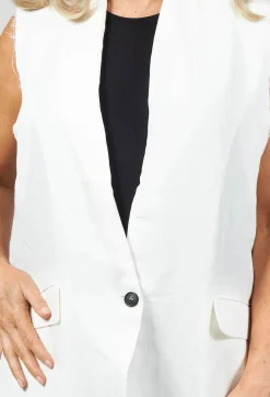 Isabel Benenato Jackets^Longline Linen Waistcoat in White