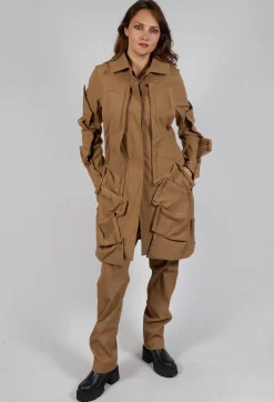 Rundholz Mainline Coats^Longline Ruched Coat in Camel