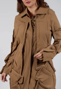 Rundholz Mainline Coats^Longline Ruched Coat in Camel