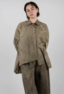 Sanctamuerte Tops^Longline Shirt in Cotone Tinto Freddo Green Tuscany