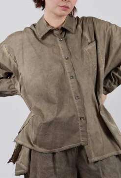 Sanctamuerte Tops^Longline Shirt in Cotone Tinto Freddo Green Tuscany