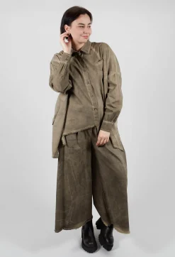 Sanctamuerte Tops^Longline Shirt in Cotone Tinto Freddo Green Tuscany