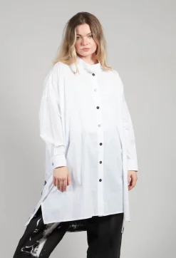 Moyuru Shirts & Blouses^Longline Shirt with Print at Hemline in White and Black