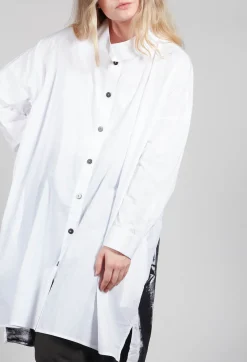 Moyuru Shirts & Blouses^Longline Shirt with Print at Hemline in White and Black