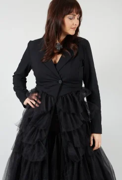 Pluslavie Jackets^Longline Tulle Coat in Black