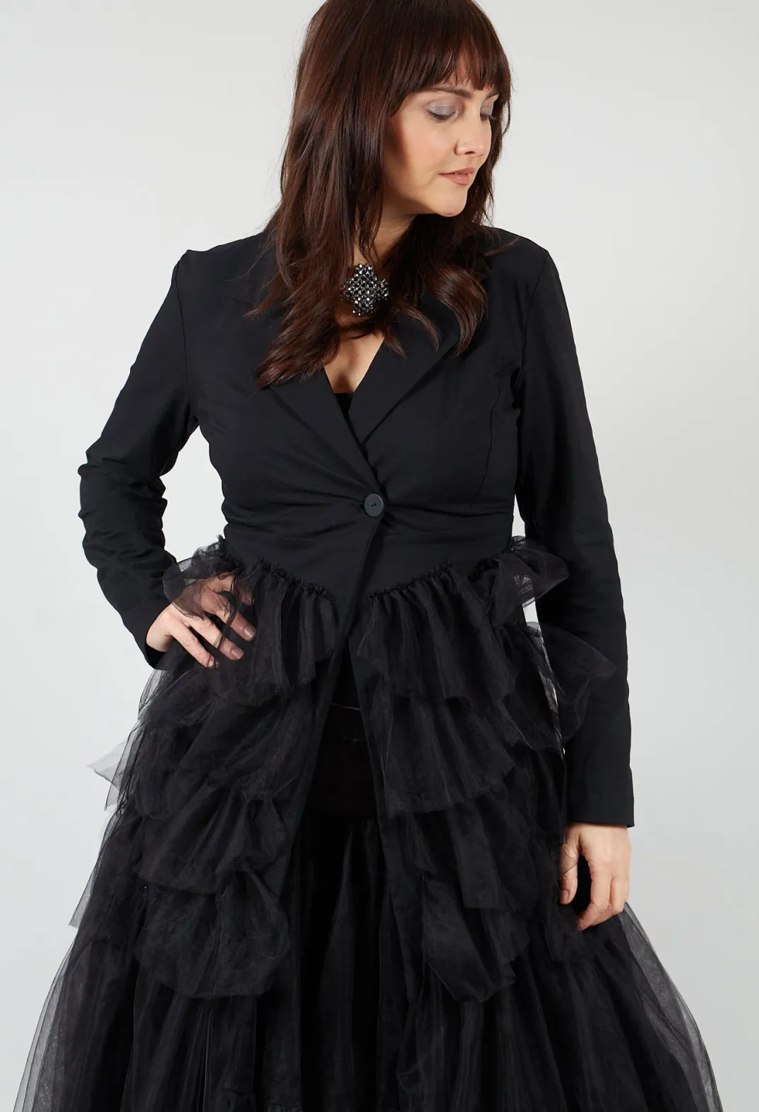 Pluslavie Jackets^Longline Tulle Coat in Black