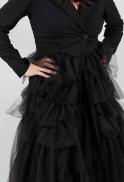 Pluslavie Jackets^Longline Tulle Coat in Black