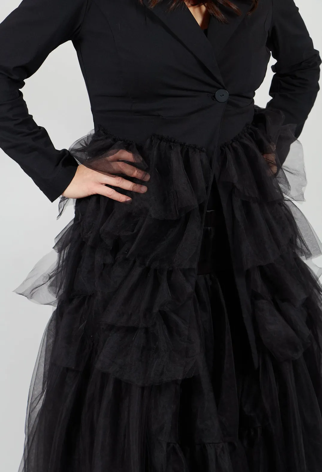 Pluslavie Jackets^Longline Tulle Coat in Black