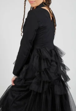 Pluslavie Jackets^Longline Tulle Coat in Black