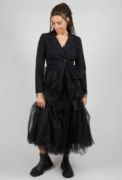 Pluslavie Jackets^Longline Tulle Coat in Black