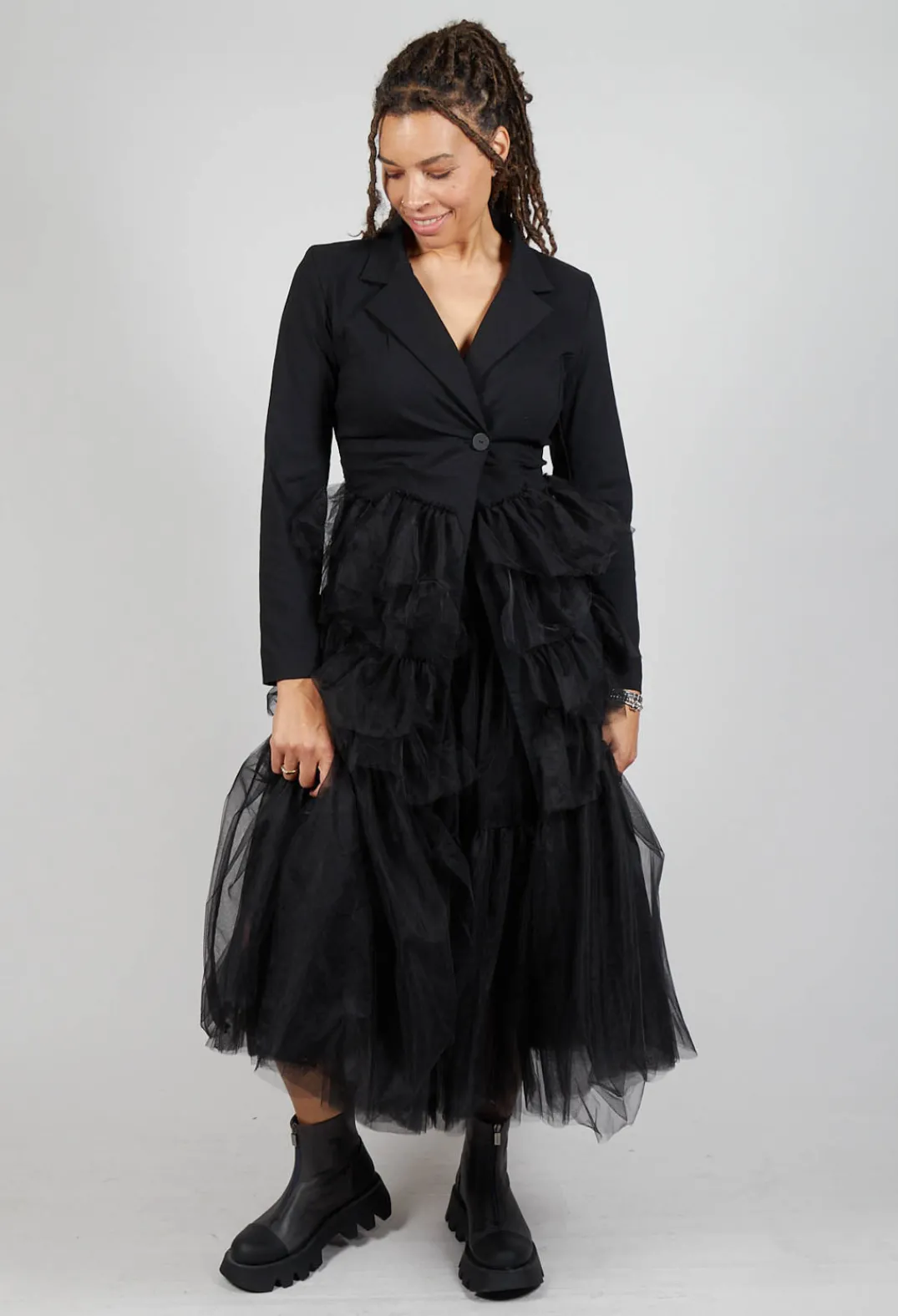 Pluslavie Jackets^Longline Tulle Coat in Black