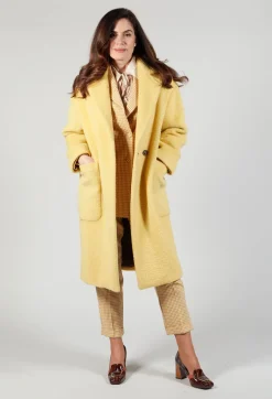 Beatrice B Coats^Longline Wool Coat in Cream Yellow