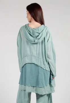 Pal Offner Jumpers^Longsleeved Hoodie Tunic in  Pale Turquoise
