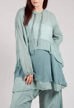 Pal Offner Jumpers^Longsleeved Hoodie Tunic in  Pale Turquoise