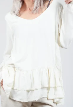 Jayko Shirts & Blouses^Loose Blouse with Lace Layers at Hem in Ecru
